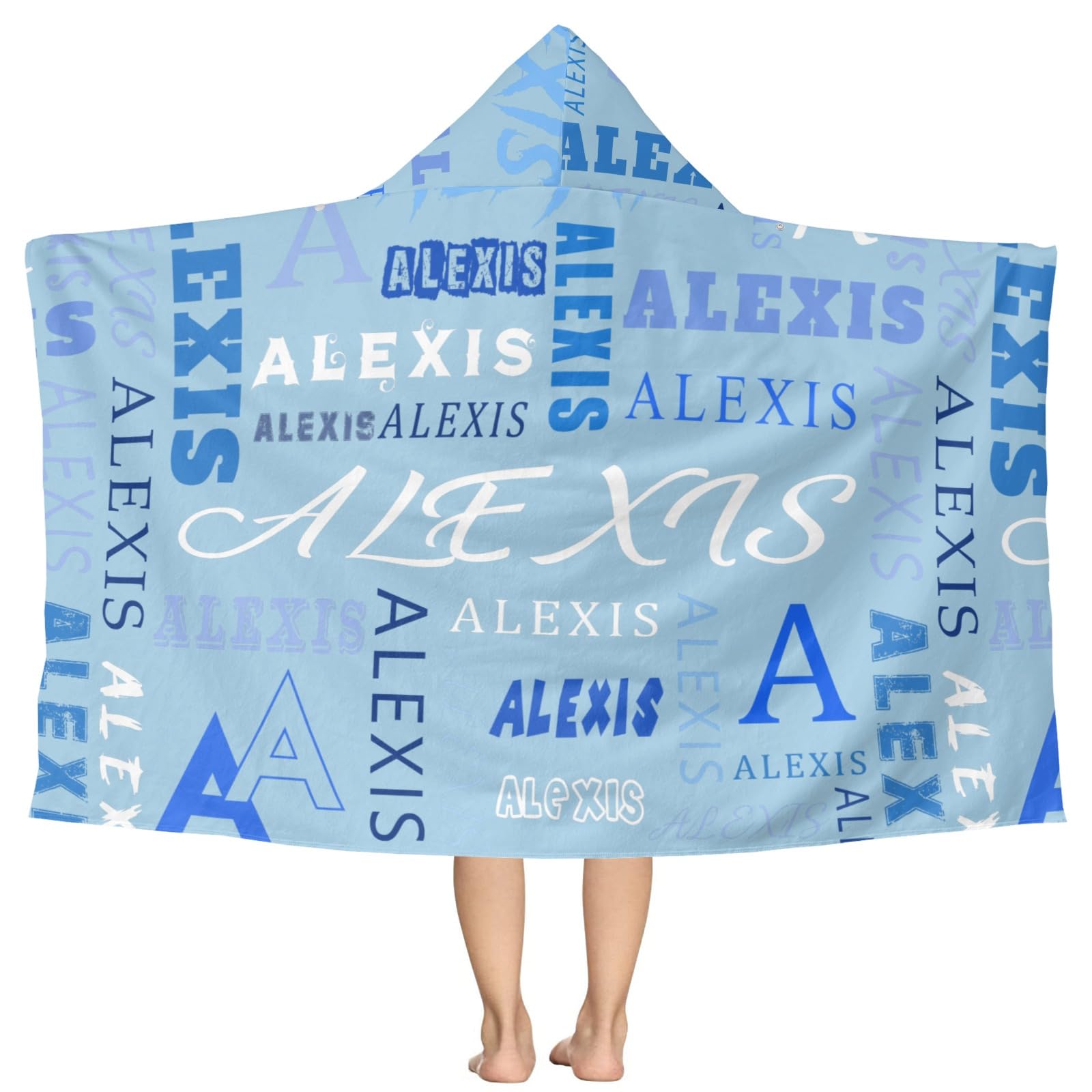 XMSPEAE Personalized Kids Hooded Beach Towel Custom Bath Towel with Names for Kids 50" x 30" Microfiber Quick Dry Beach Towel with Hood Sand Free Pool