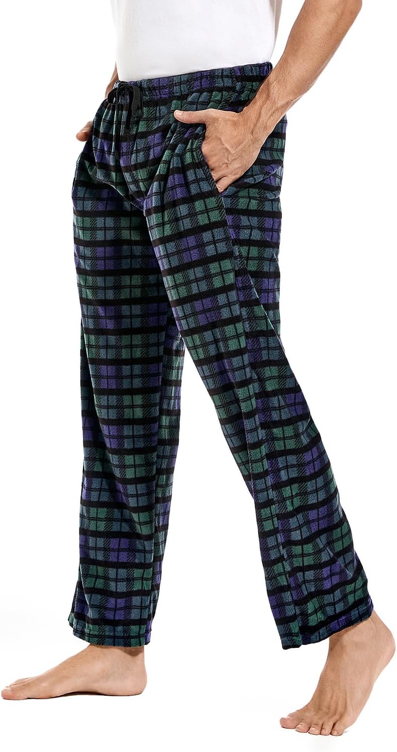DG Hill 1Pack or 3Pack Mens PJ Pajama Pants Bottoms Fleece Lounge Pants Sleepwear Plaid PJs with Pockets Microfleece