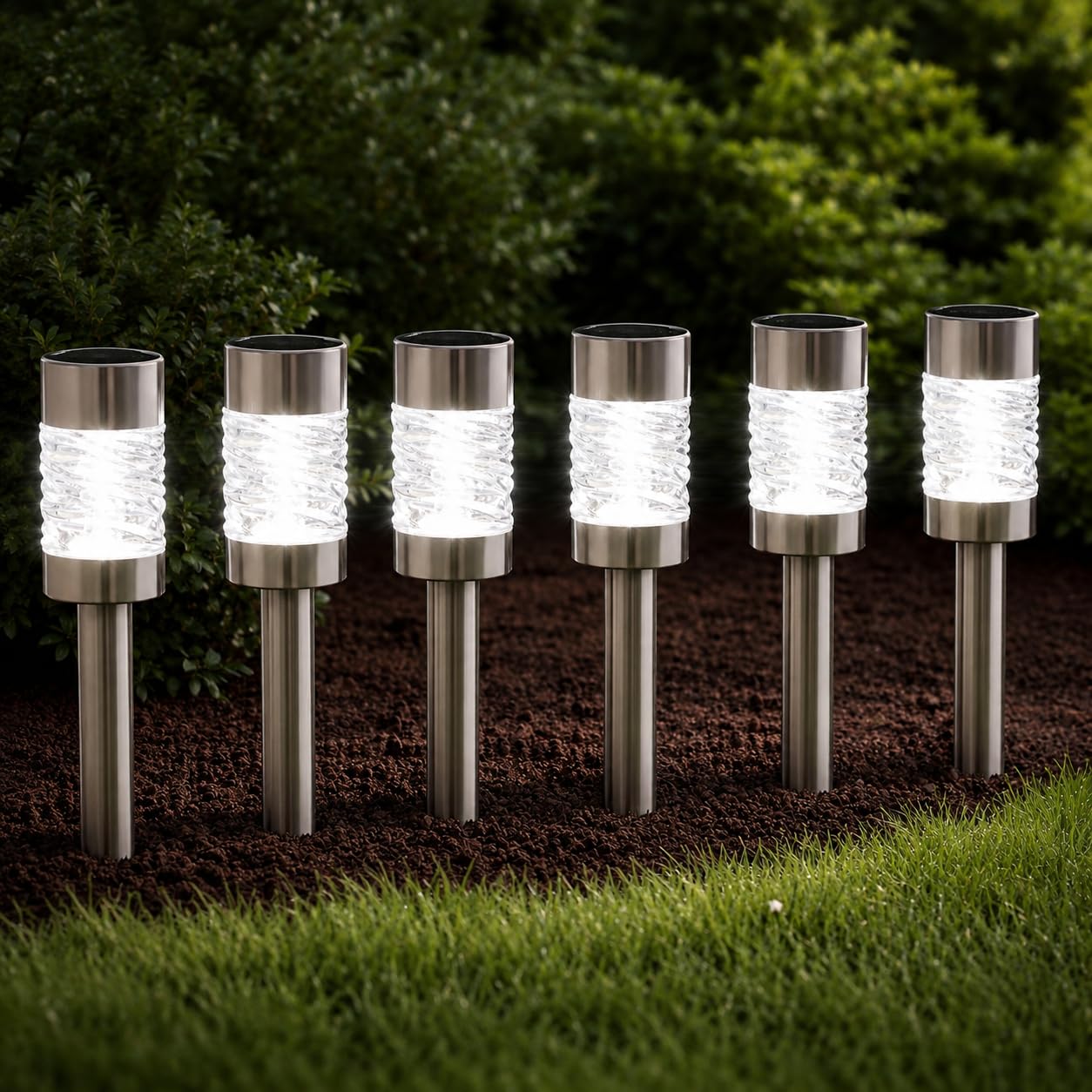 Garden Mile Stainless Steel Stakes 6Pcs Solar Stake Lights Outdoor Garden - Led Solar Powered Waterproof Crystal Design Pathway Lights With Auto On/Off For Patio, Lawn, Garden Decor