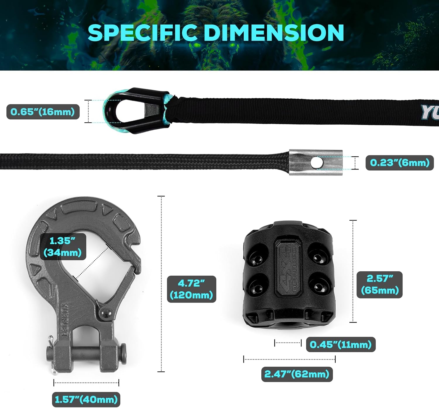 Synthetic Winch Rope Cable Kit - 3/16" x 50ft, 8500LBS with Protective Sleeve + Forged Winch Hook + Rubber Stopper and Safety Pull Strap for ATV UTV (Blue) - Image 5