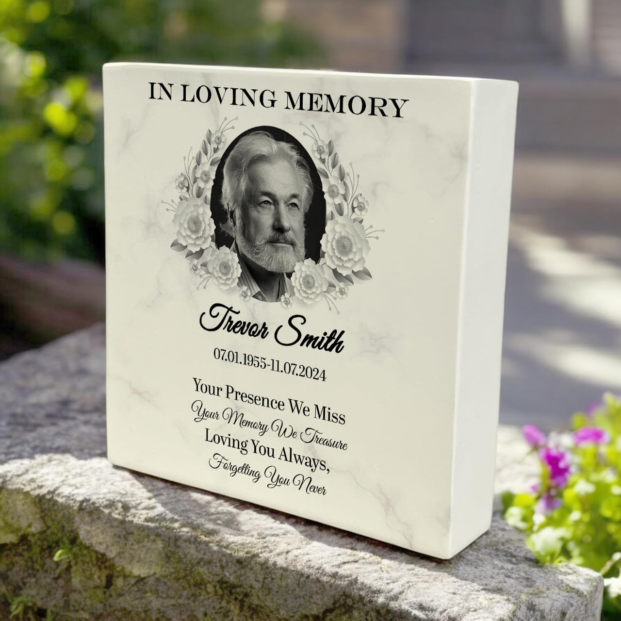 ukgiftstoreonline Personalised Graveside Floral Photo Frame Memorial Decoration, Square