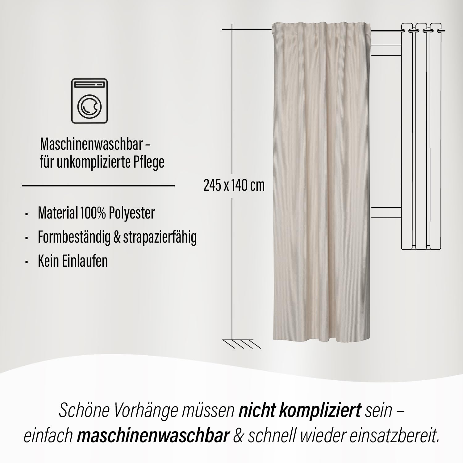 Homing Cord-Vorhang Sven Beige | Schlaufenvorhang inkl. Multifunktionsband | Blickdichter Vorhang Schlafzimmer & Wohnzimmer | Blickdicht mit verdeckten Schlaufen | 140x245 cm | 1 STK.