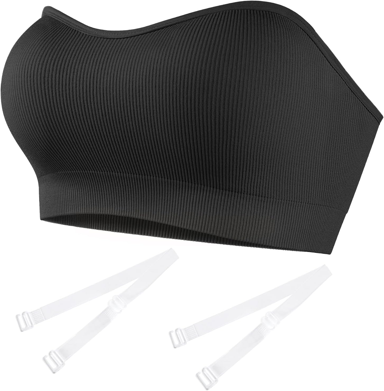 Strapless Bras for Women Padded Wireless Bandeau Bra with Clear and Fabric Straps Non-Slip Grip Tube Top Bralette