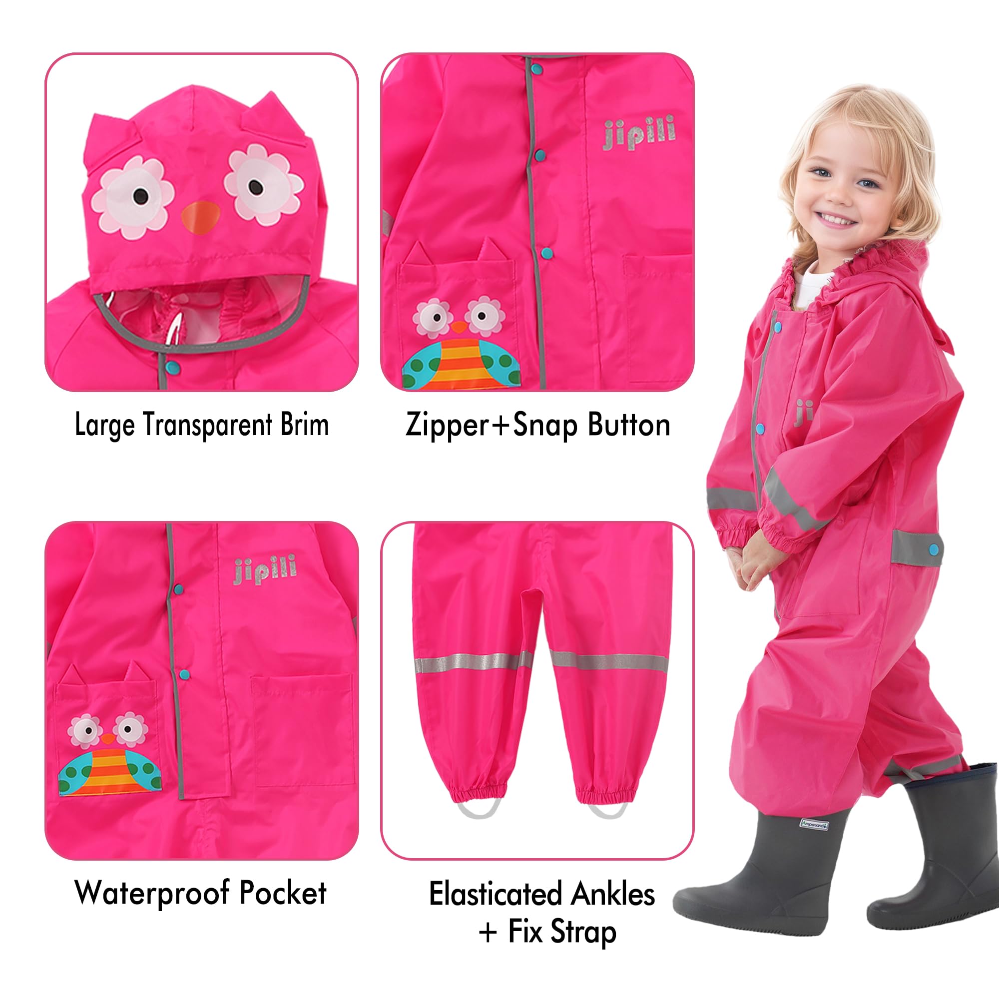 Impermeabile Ragazza Ragazzo Tuta da Pioggia Impermeabile Outdoor con Cappuccio e Reflex Lungo Antipioggia Portatile Giacche Pantaloni Mantella Viaggio Poncho Running per Bambini 1-9 Anni