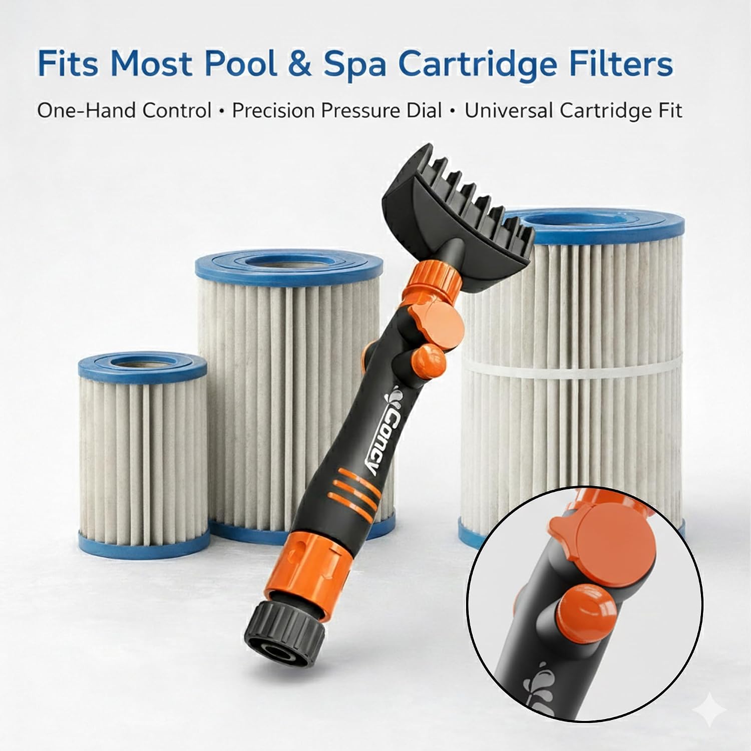 Concy Pool & Spa Cartridge Filter Cleaner – 7-Jet Comb Cleaning Wand for Deep Pleat Cleaning, Hose-Powered, Pleat-Safe Design, Fits Standard Garden Hoses image 4