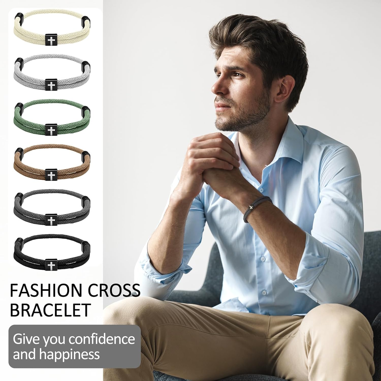 Landical 6 Pcs Braided Cross Bracelet Adjustable Rope Valentine Christian Religious Gift Jesus Bracelet for Men Women WWJD Wristband - Image 3