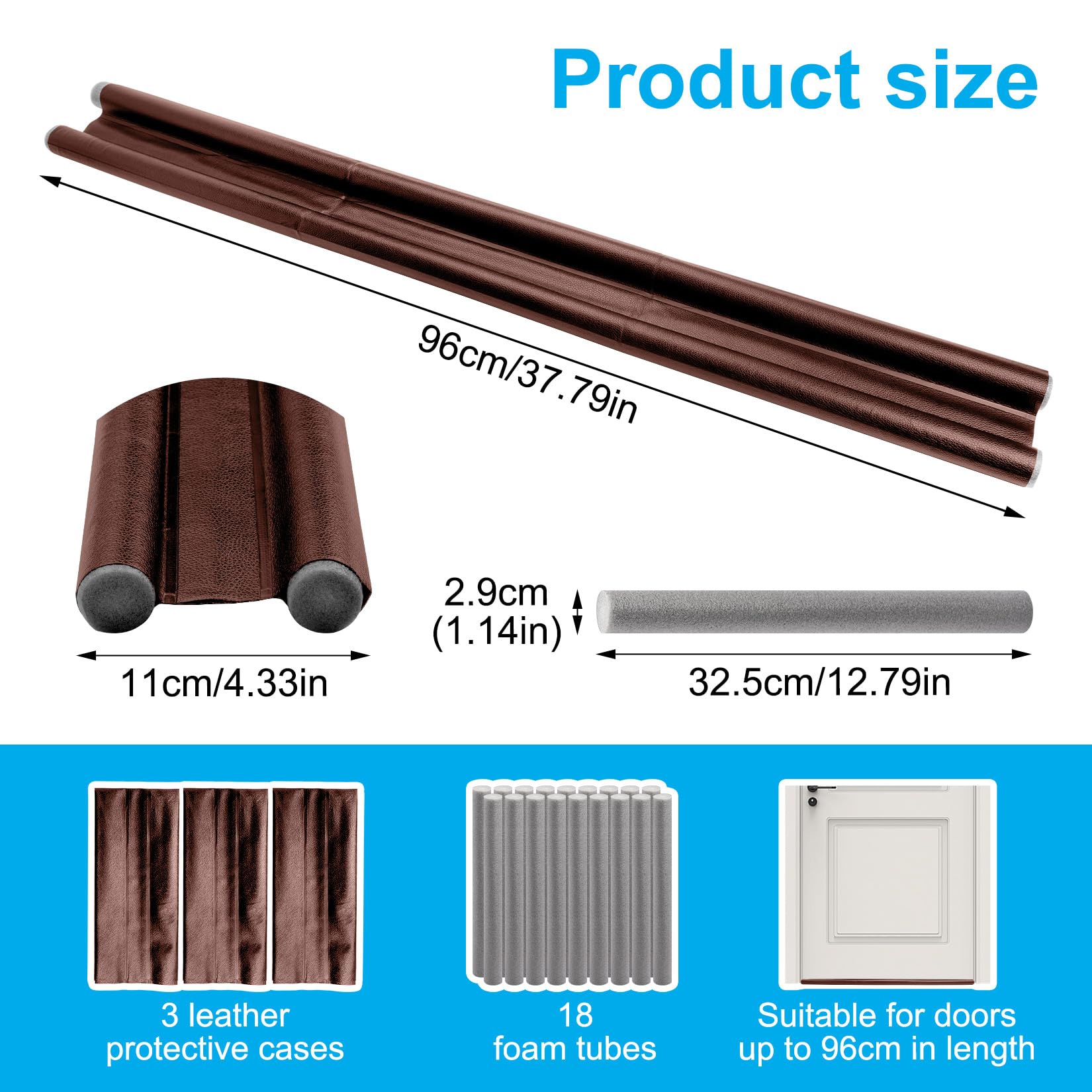 3 Pcs Burletes para Puertas, 96cm Burlete Puerta Entrada, Doble Capa Burletes para Ventanas Cortavientos(marrón)