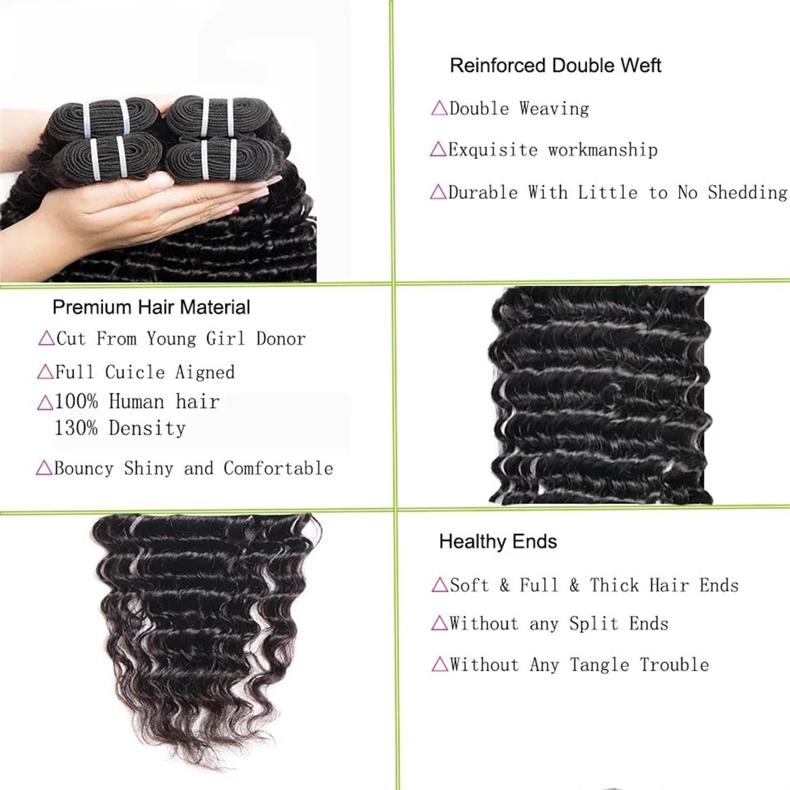 Paquetes Mechones de cabello ondulado profundo, cabello rizado profundo, 1/3/4 mechones, extensiones de cabello humano brasileño, extensiones de cabello negro Natural Paquetes de cabello humano(REMY H