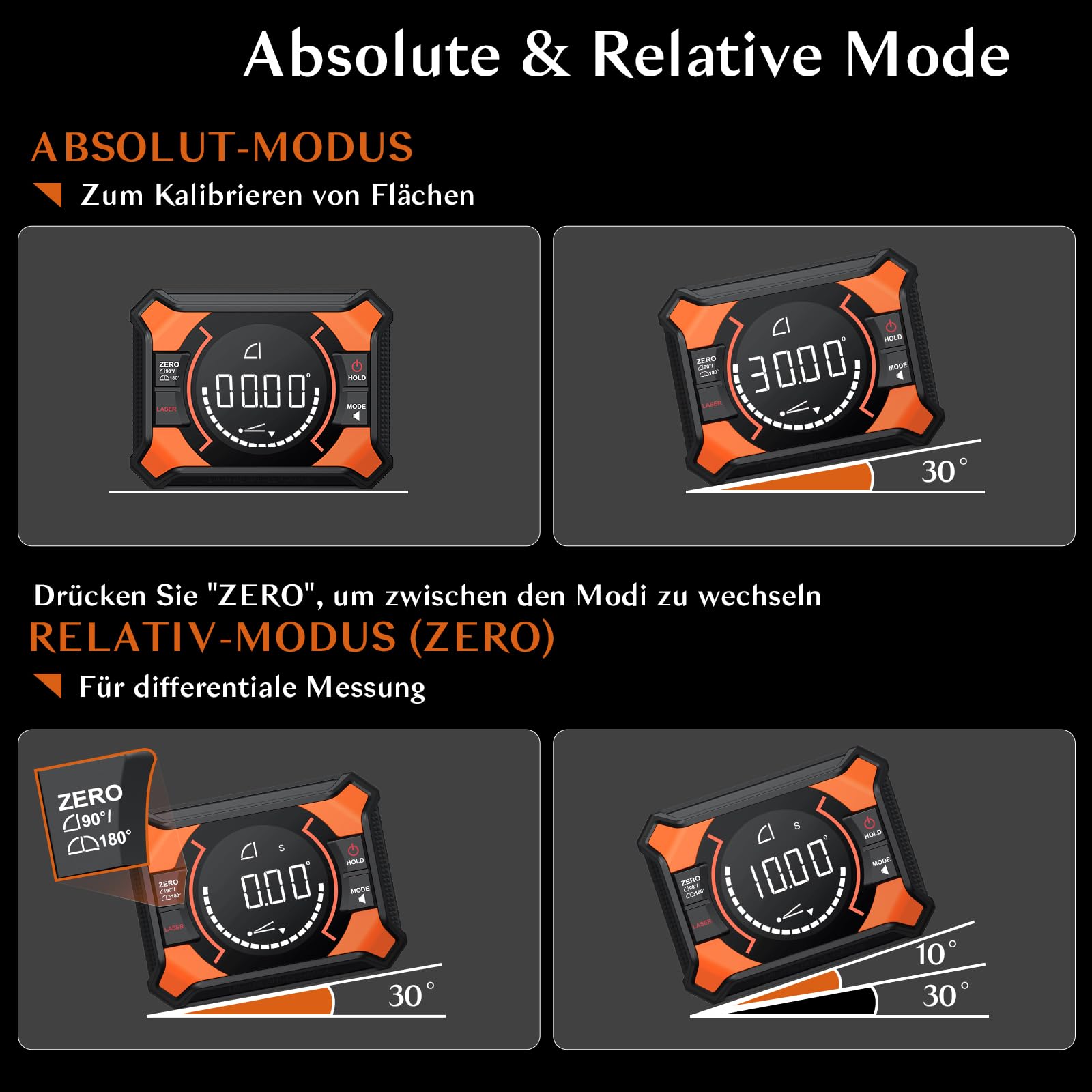 3 IN 1 Digitaler Winkelmesser, Laser Wasserwaage Neigungsmesser mit Magnet Aufladbar Winkelmessgerät 0-90° & 0-180°, Wasserwaage 10m Kreuzlinien Laser für Rohr- Holzarbeitung Hängerahmen Sägen
