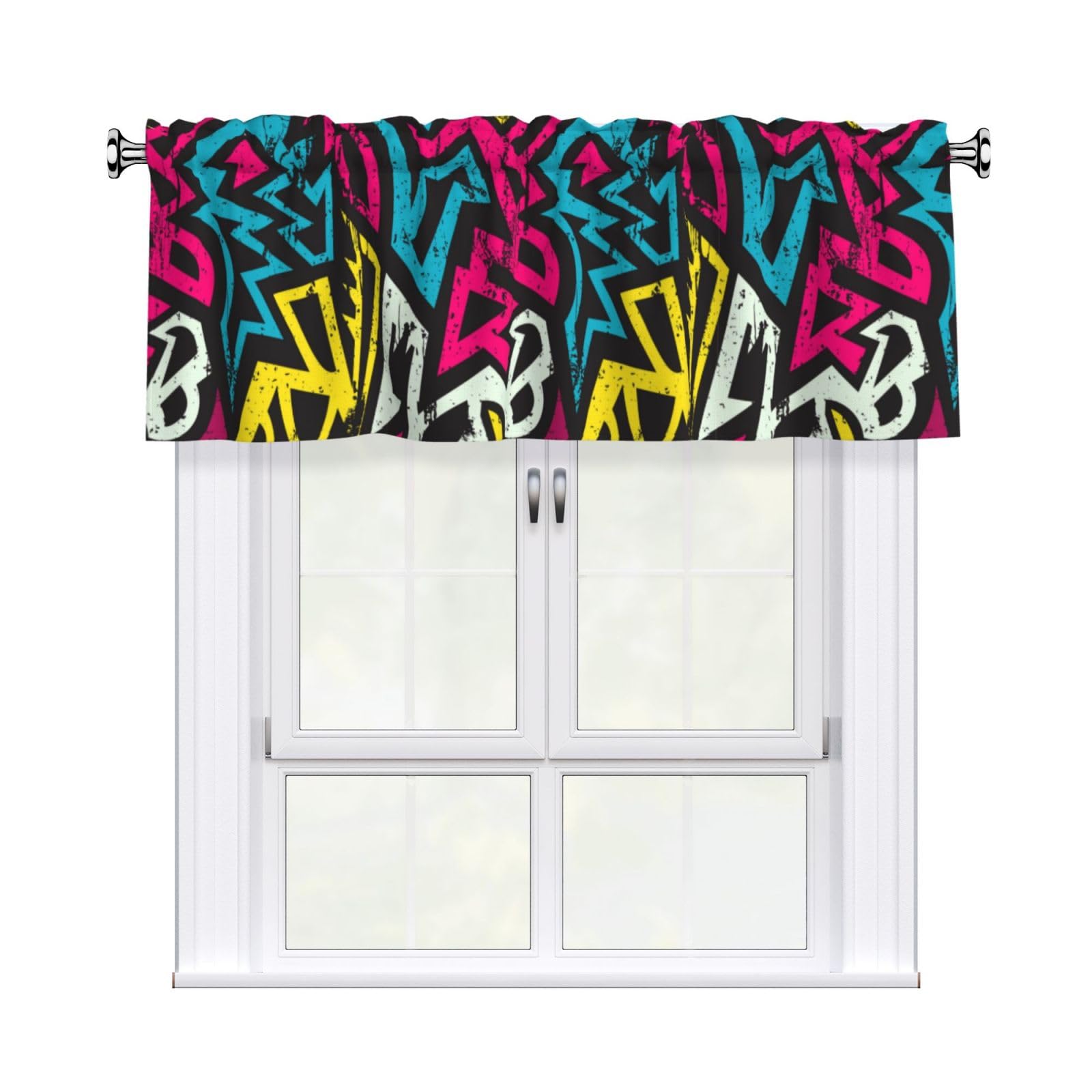 Noble Ren Street Graffiti Letters Short Curtain Valance 54x18in For Kitchen Bathroom Cafe Living Room Decoration