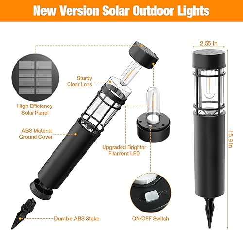 Miniatura 3 de Luces solares para caminos al aire libre, paquete de 8 mejoradas hasta 12 horas, luces solares para jardín al aire libre, impermeables, luces