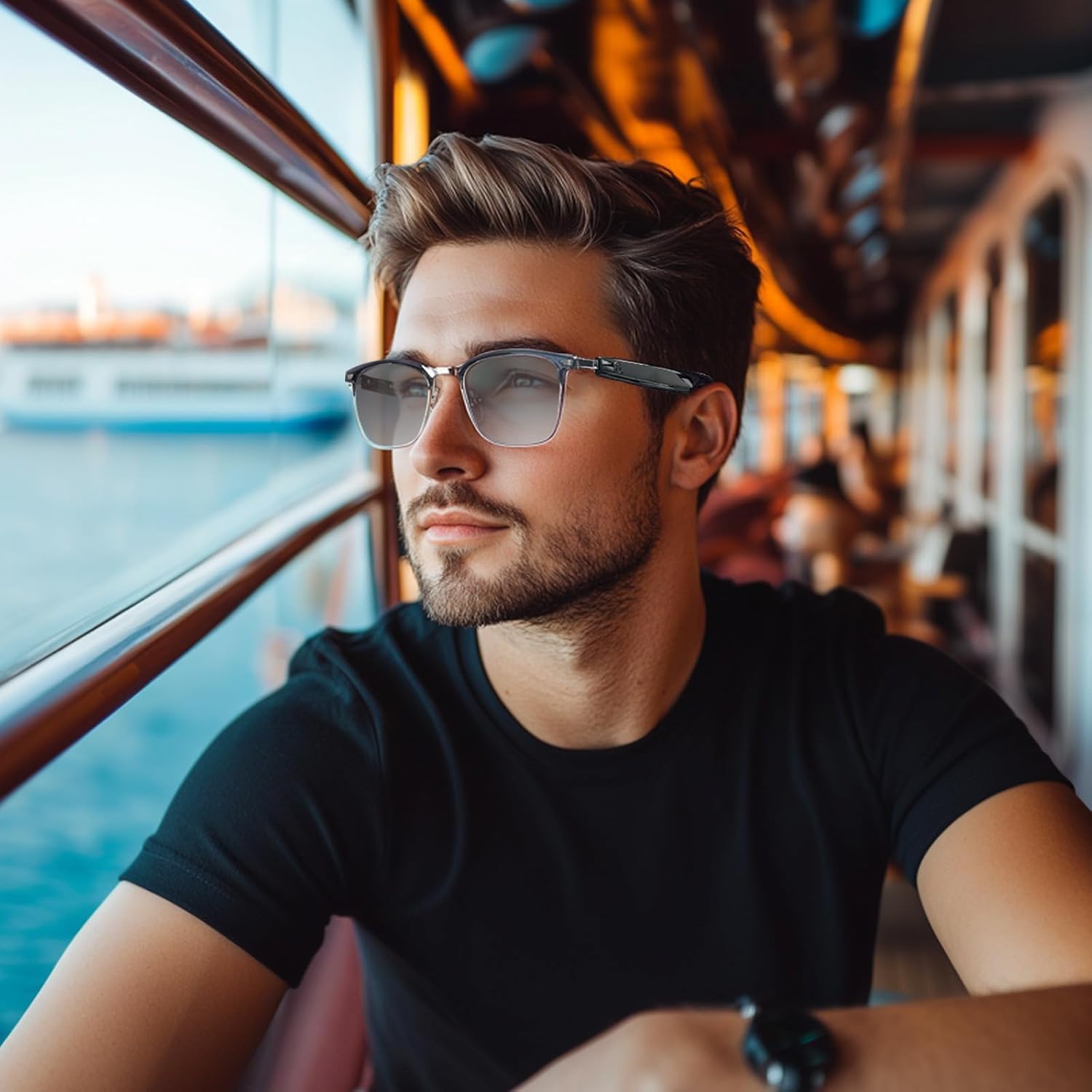 Bluetooth Audio Smart Glasses,Photochromic Sunglasses for Men and Women,Open Ear Sound Mic & Speakers