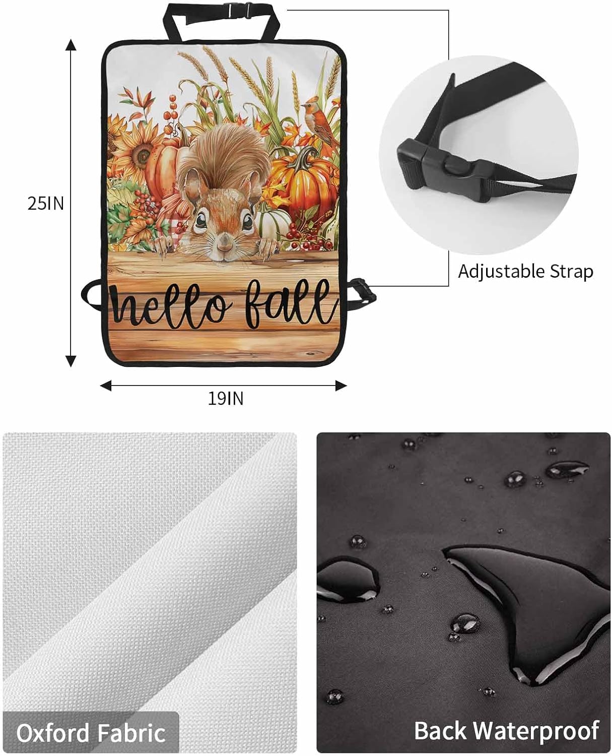 Car Seat Protector, 2 Pack Kick Mats Back Seat Protector Fall Pumpkins Thanksgiving Squirrel Bird Farmhouse Sunflower Waterproof Backseat Cover for Kids Universal Fit Automotive Interior Protectors