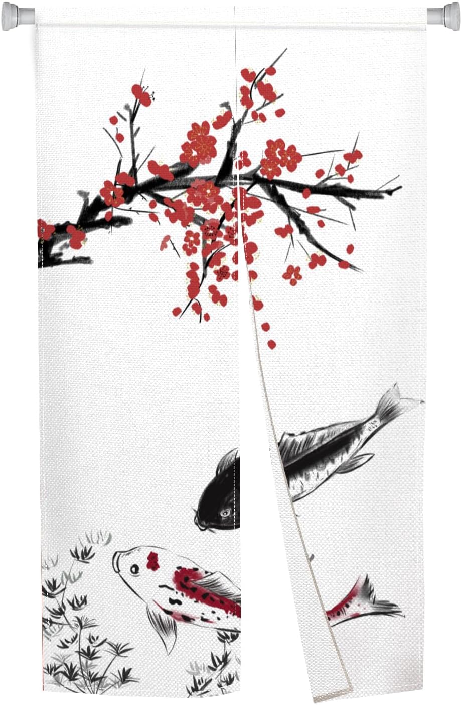 Leowefowa Long Japanese Noren Doorway Curtain Traditional Kio Fish Printed Door Tapestry Good Lucky Blossom Japanese Curtain for Hanging Room Divider Kitchen Door Curtains Home Decor, 33.5"x 70.9"