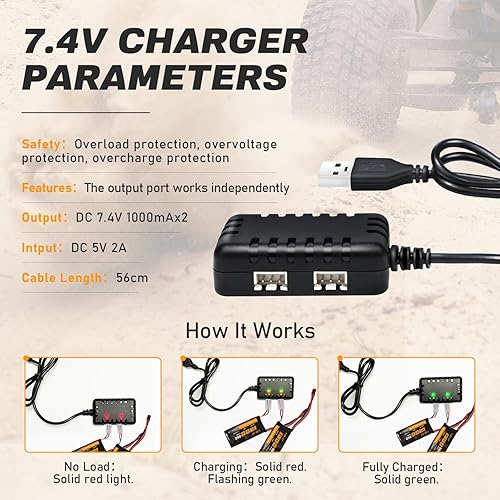 Miniatura 8 de Batería Lipo de 7.4V 1200mAh 2S 35C Batería recargable de alta tasa de descarga con enchufe T estilo Dean apto para WLtoys A949 A959 A969 A979 K929