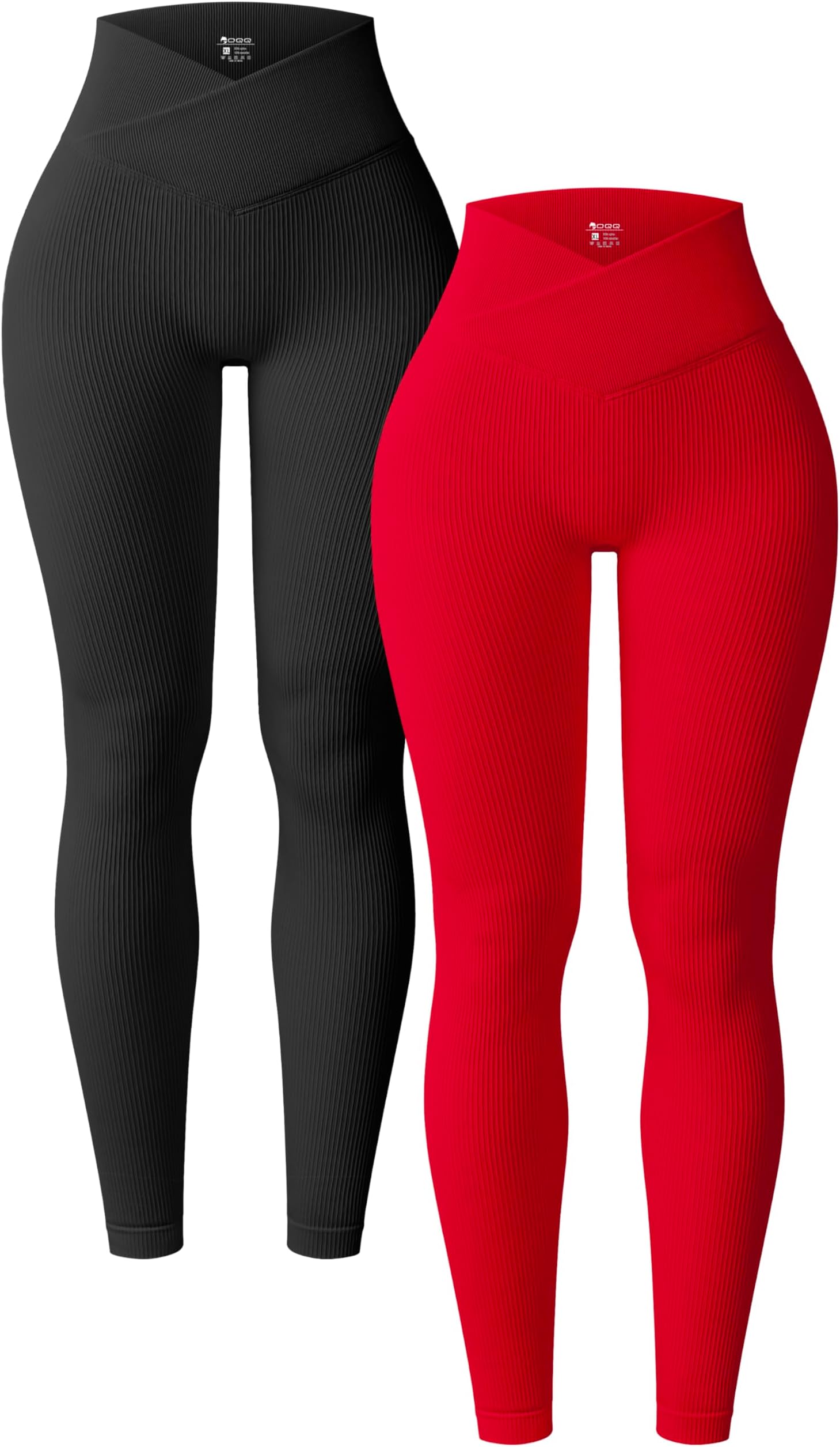 Women's 2 Piece Yoga Leggings Ribbed Seamless Workout High Waist Cross Over Athletic Exercise Leggings