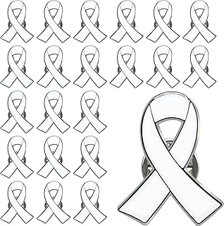 25/50/100/200 pieces White Ribbon Pin White Ribbon Brooches Enamel lapel Pins Lung Cancer Bone Cancer Awareness Blindness Victims of Terrorism and Adoption Awareness Pins badge Charity fundraising bulk