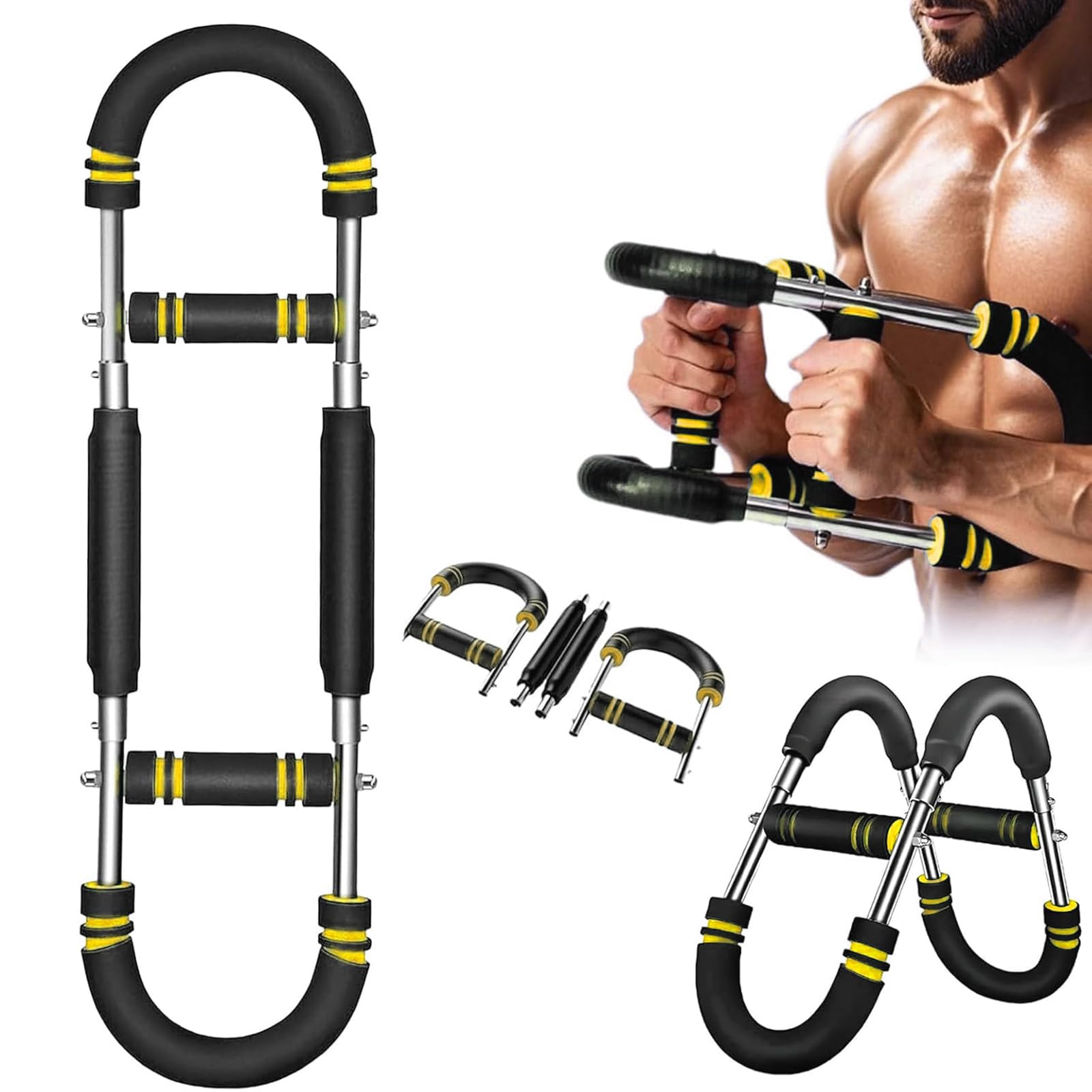 Twister Arm Trainer,70-110lb Adjustable Chest Workout Equipment,Arm Trainer for Men,Arm Exercise Equipment,Chest Trainer for Men, Shoulders and Forearms Muscle Training Fitness Equipment（Yellow）