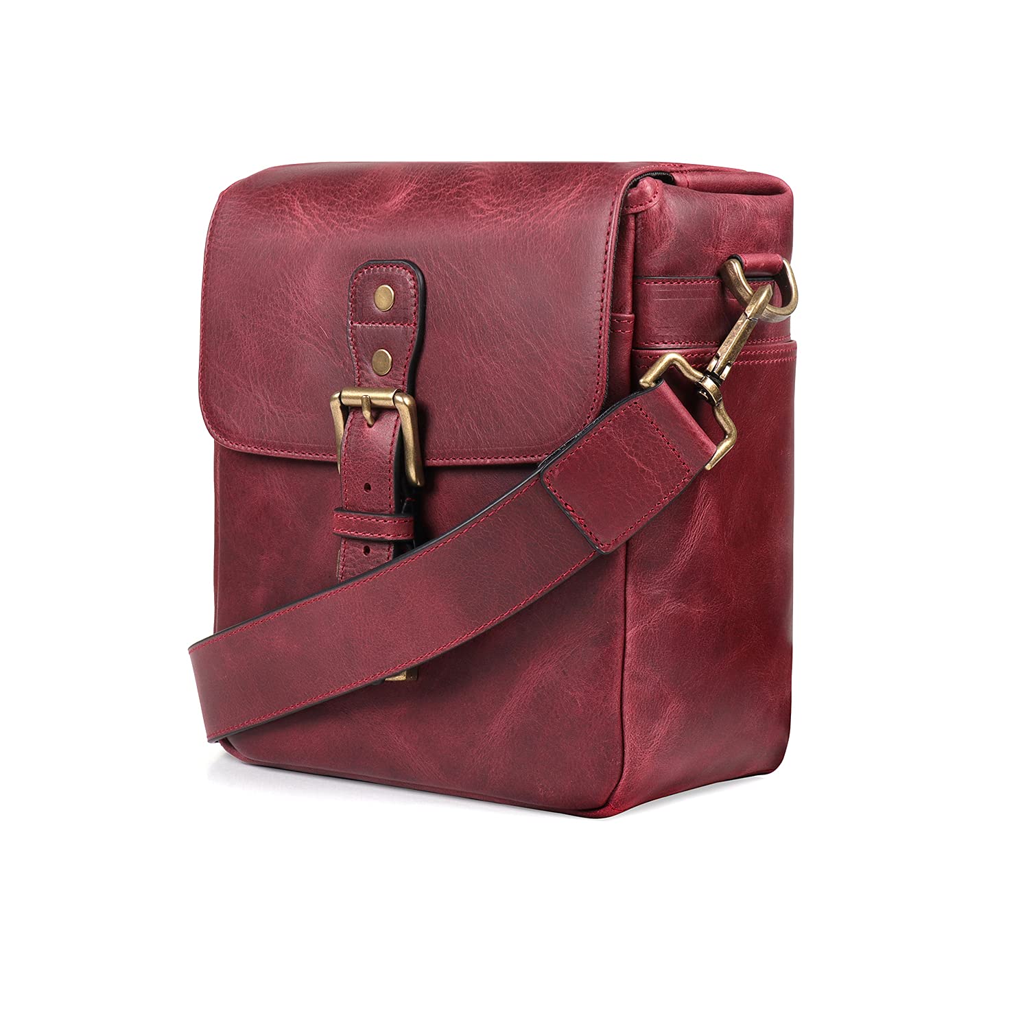 genuine leather camera messenger bag for portable electronics