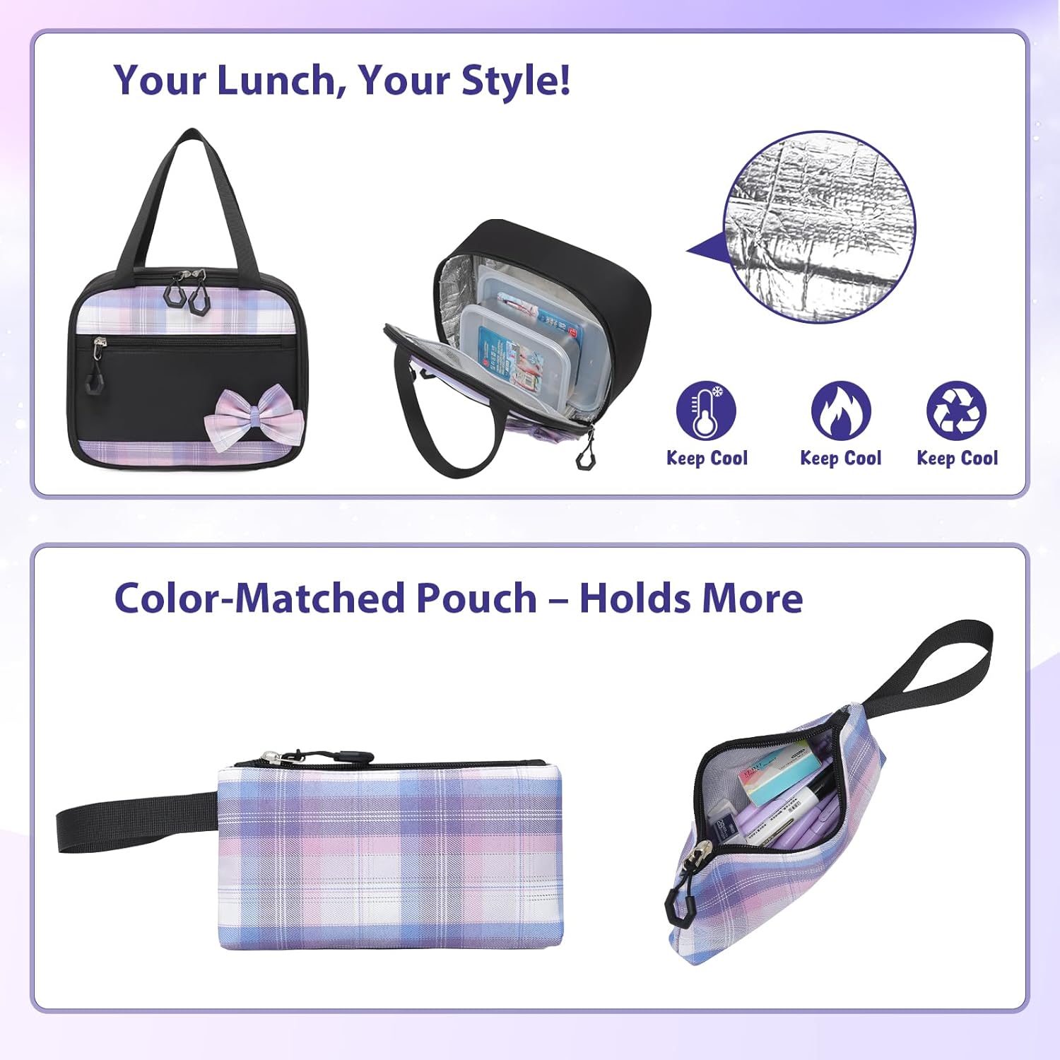 School Backpack for Girls Kids Bookbag for Elementary Middle School Casual Travel Daypack Teen Backpacks Black Set - Image 7