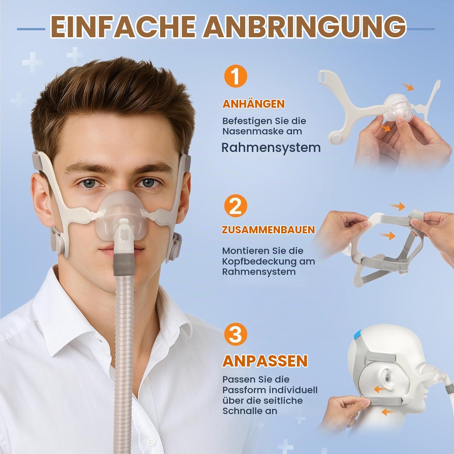 Nasen-Maske für Airfit N20, Komplettersatz-Set mit Kopfband, Rahmen, Schlauch und Polster für N20, Größe M