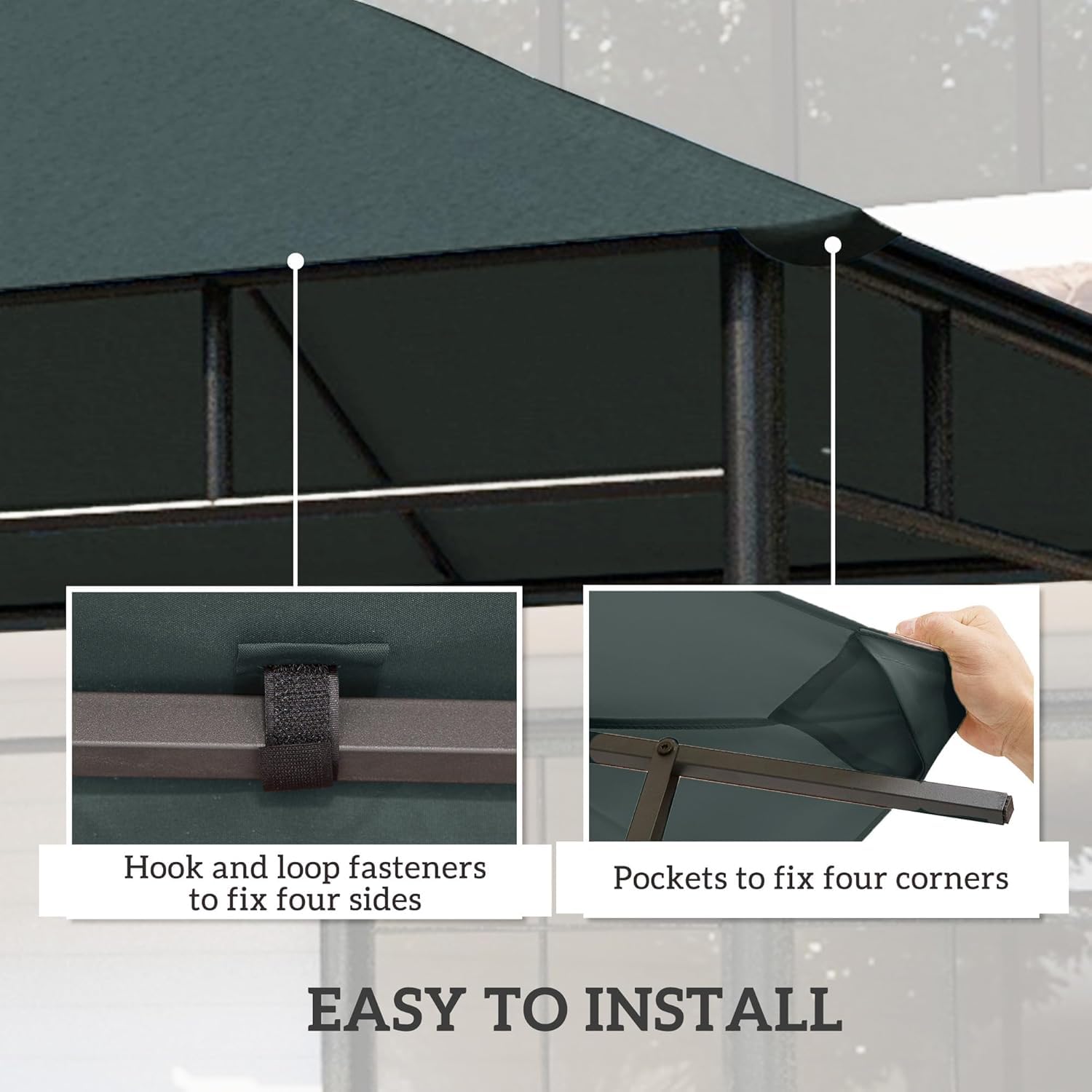 Toile De Rechange pour Tonnelle 300x300cm avec Trous De Drainage - Bâche Résistante pour Jardin, Terrasse Et Extérieur Grey
