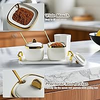 Vista 4 de Ceramic Sugar Bowl 2 Pack, Porcelain Seasoning Jar with Tray, Spoon and Lid for Sugar, Pepper, Coffee, Spice, Salt (Gold)