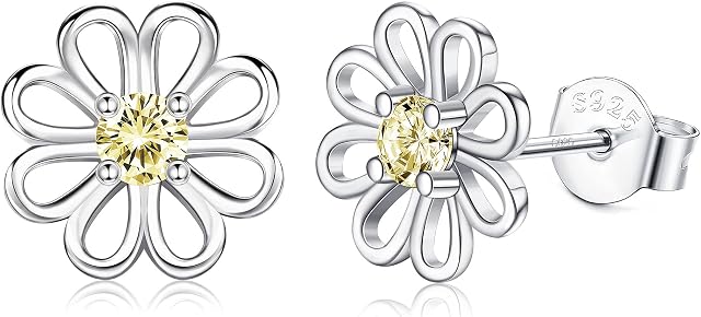 KALVICA 925 Sterling Silver Earrings for Women Daisy Stud Earring with Cubic Zirconia Flower Earring Birthday Jewellery Gifts for Women Girls