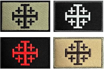 4 Pieces 4-Color Crusader Tactical Christian Patches,Military Jerusalem Cross Embroidered Emblem Hook & Loop Patches for Tactical Backpacks Clothing Jackets Hats Jeans Bags Coat Helmet Vest