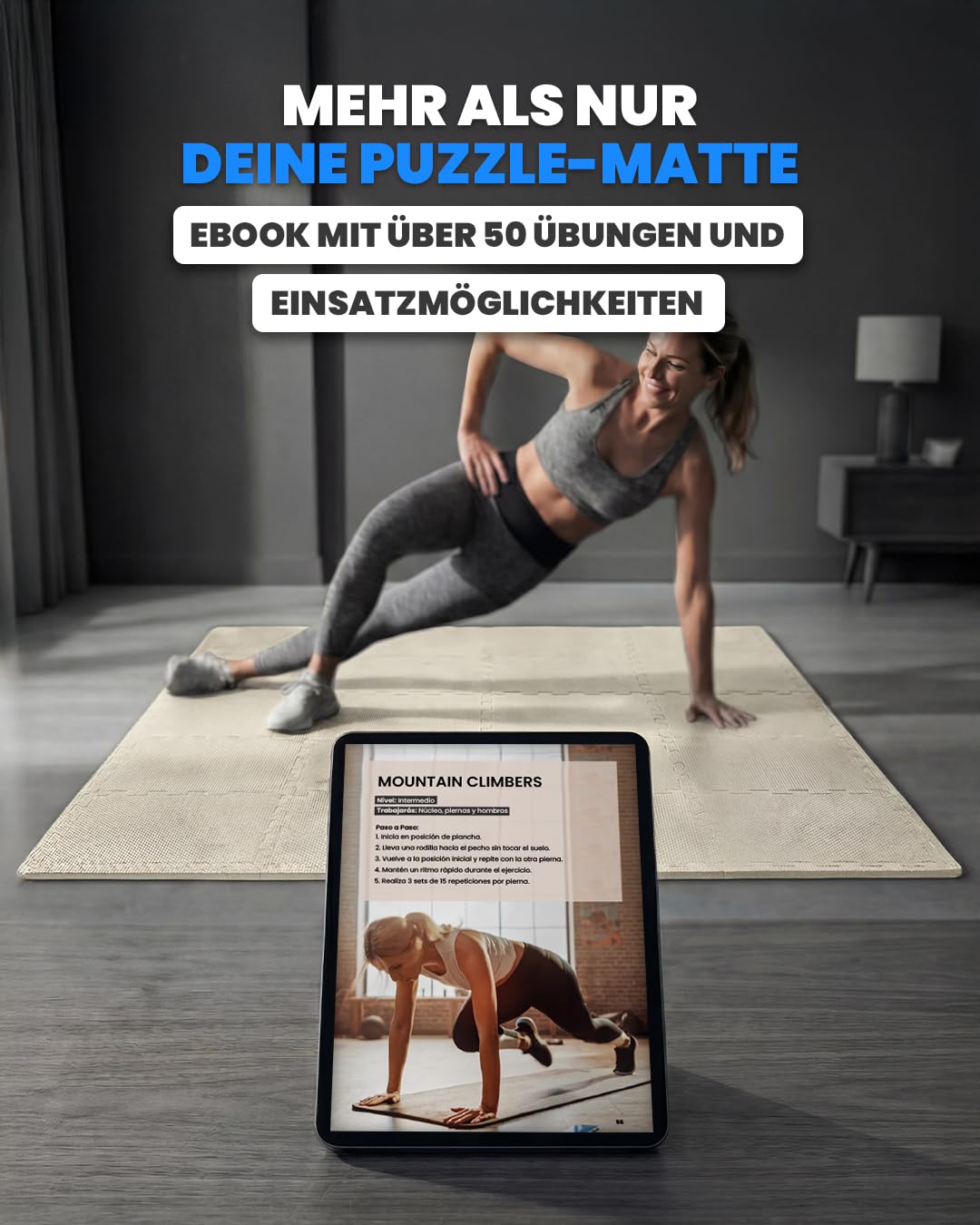 unycos - Bodenschutzmatte Set【12/20/28 Teile】Puzzlematte 30x30 cm, Rutschfeste Schutzmatten per Fitnessraum und Sportgeräte, Gymnastikmatte, Trainingsmatte, Yogamatte, Wasserdicht, Ungiftig