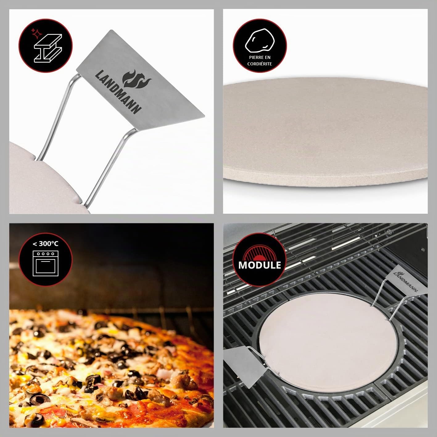 Landmann 15915 Set de pierres à pizza Beige/acier inoxydable