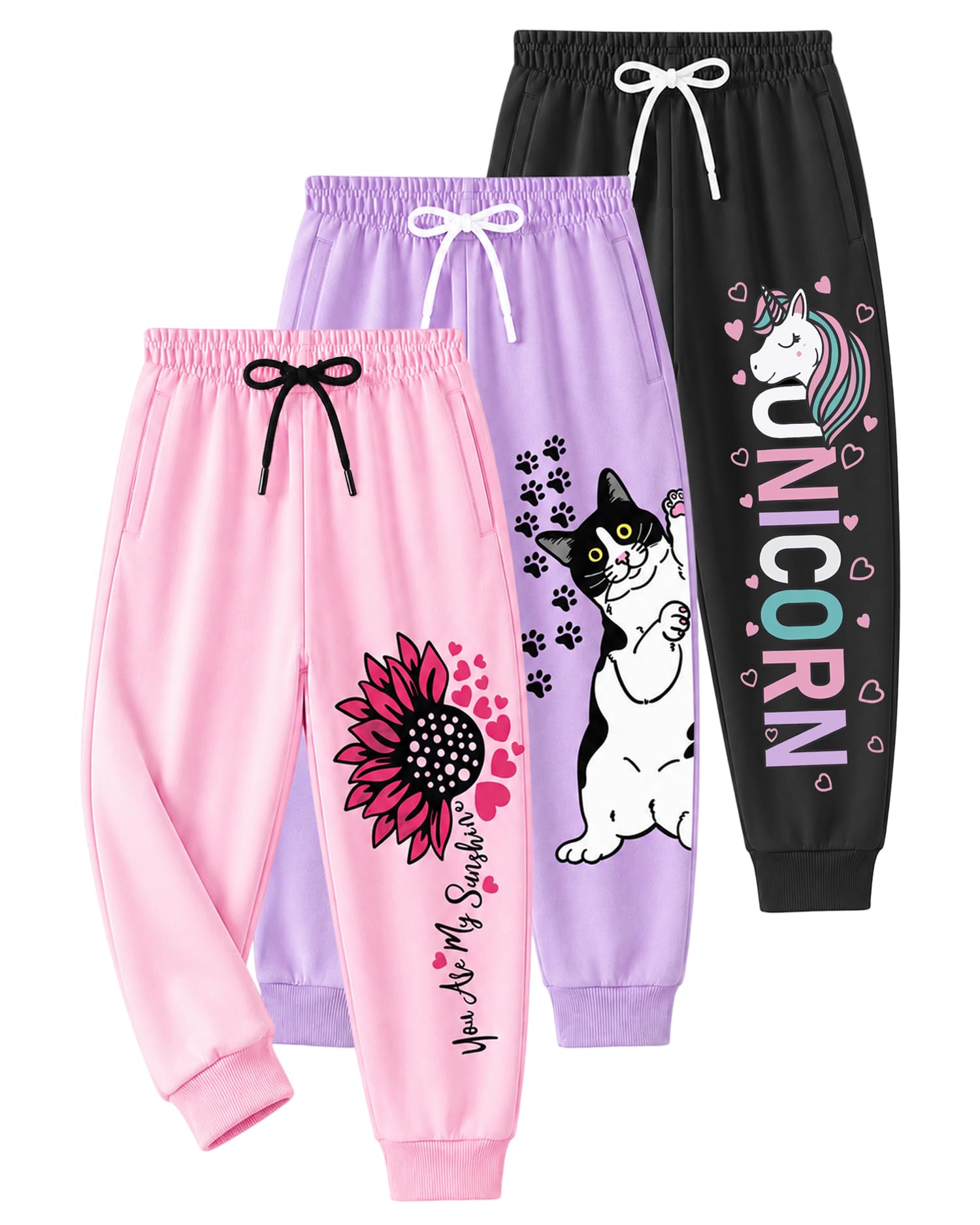 Kuchipoo Girls Cotton Jogger Pants with Elastic Waist & Drawstring – Soft & Comfortable Track Pants for Kids – Pack of 3-image-11