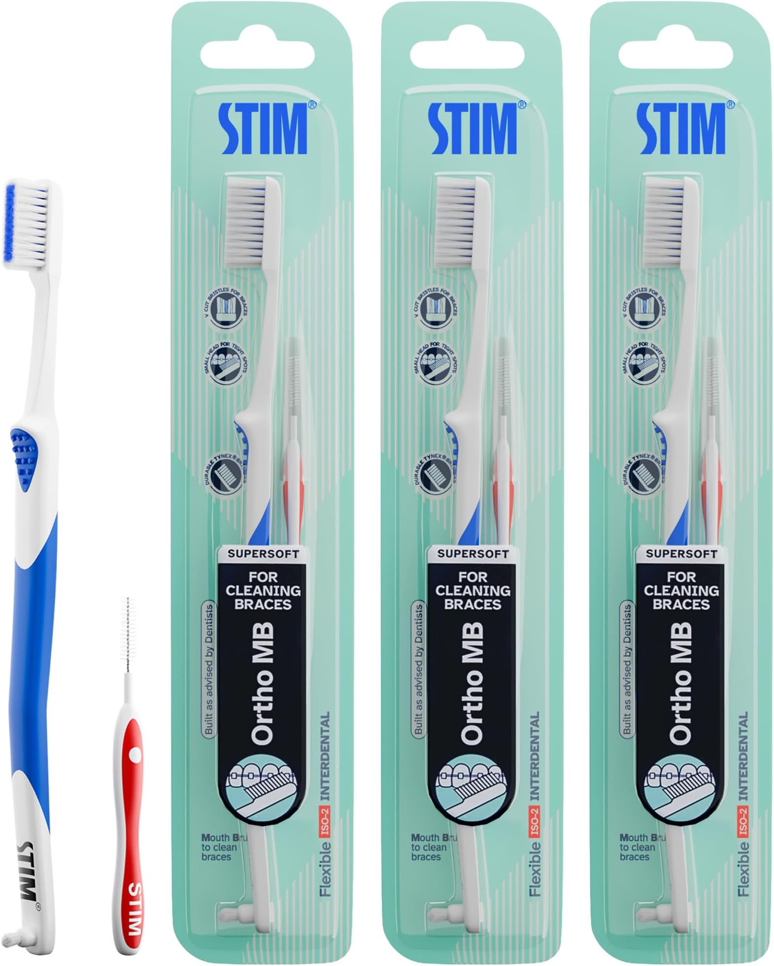 Ortho MB Toothbrush For Braces, Super Soft Bristles For Adults - Pack of 3