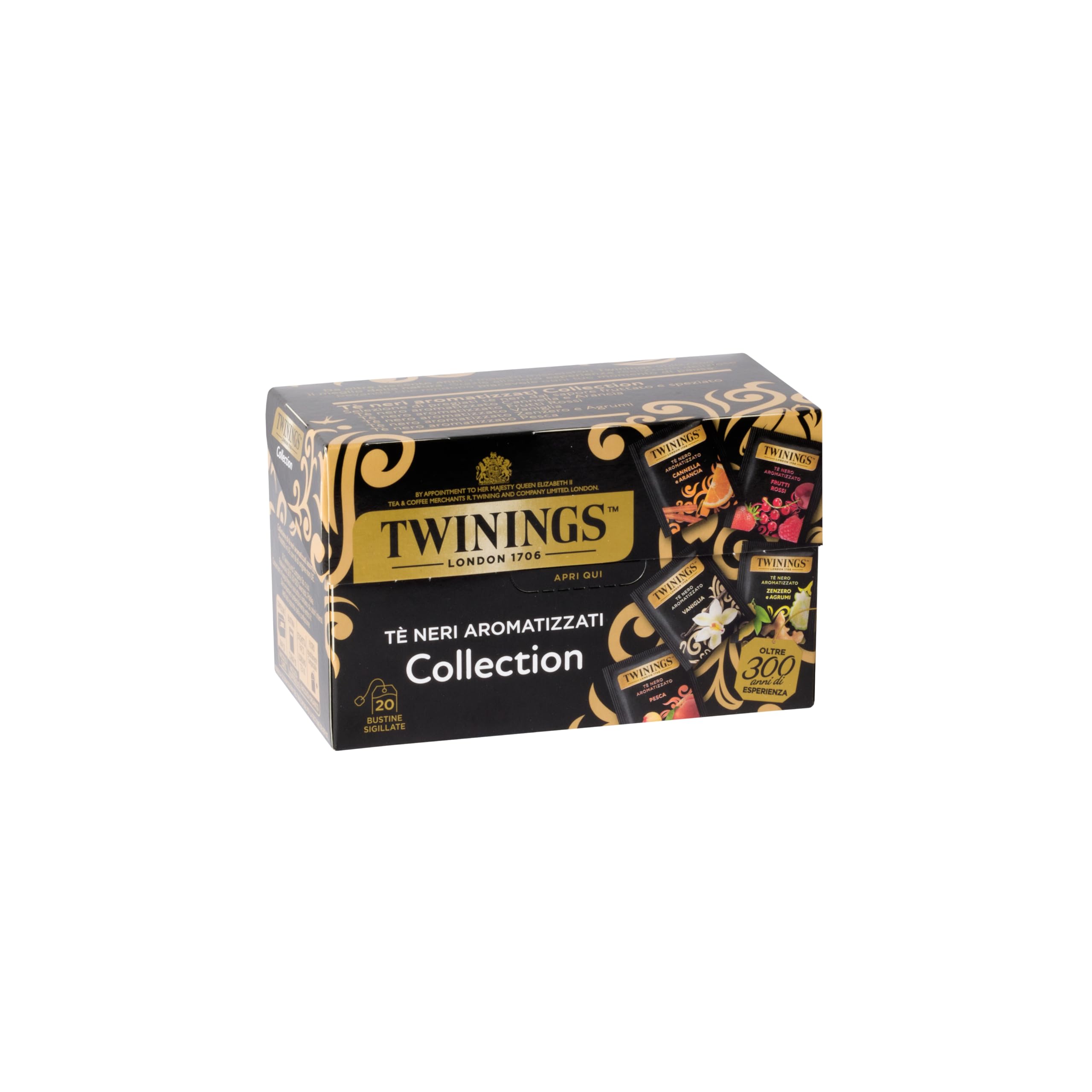 Twinings, Tè Neri Aromatizzati Collection, Selezione di Cinque Varietà di Tè Nero Aromatizzato alla Frutta, Fiori e Spezie, 8 Confezioni da 20 Filtri (160 Filtri Totali)