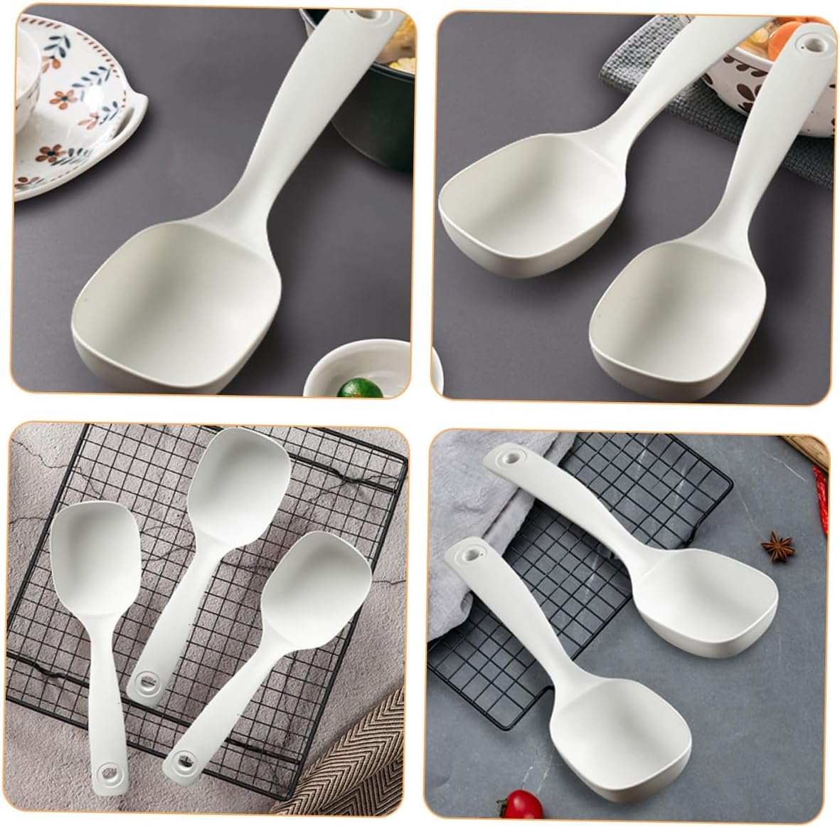 4pcs White PP Kitchen Soup Ladle Set for Home and Restaurant Use
