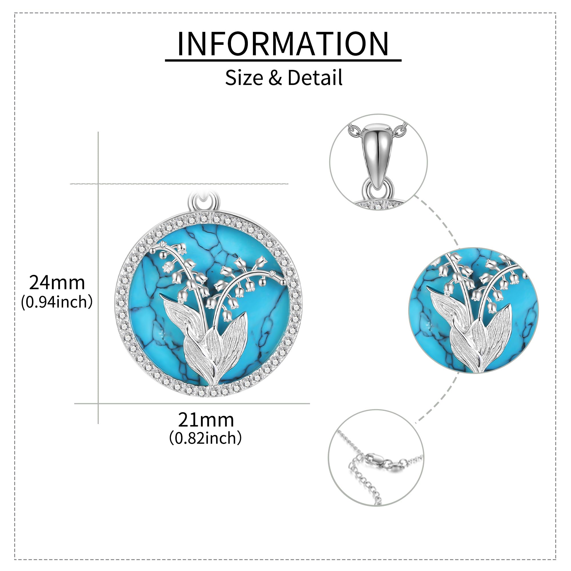 ONEFINITY Collar de lirio de los valles, plata de ley 925, colgante de flor de lirio para mujeres y niñas, Plata esterlina