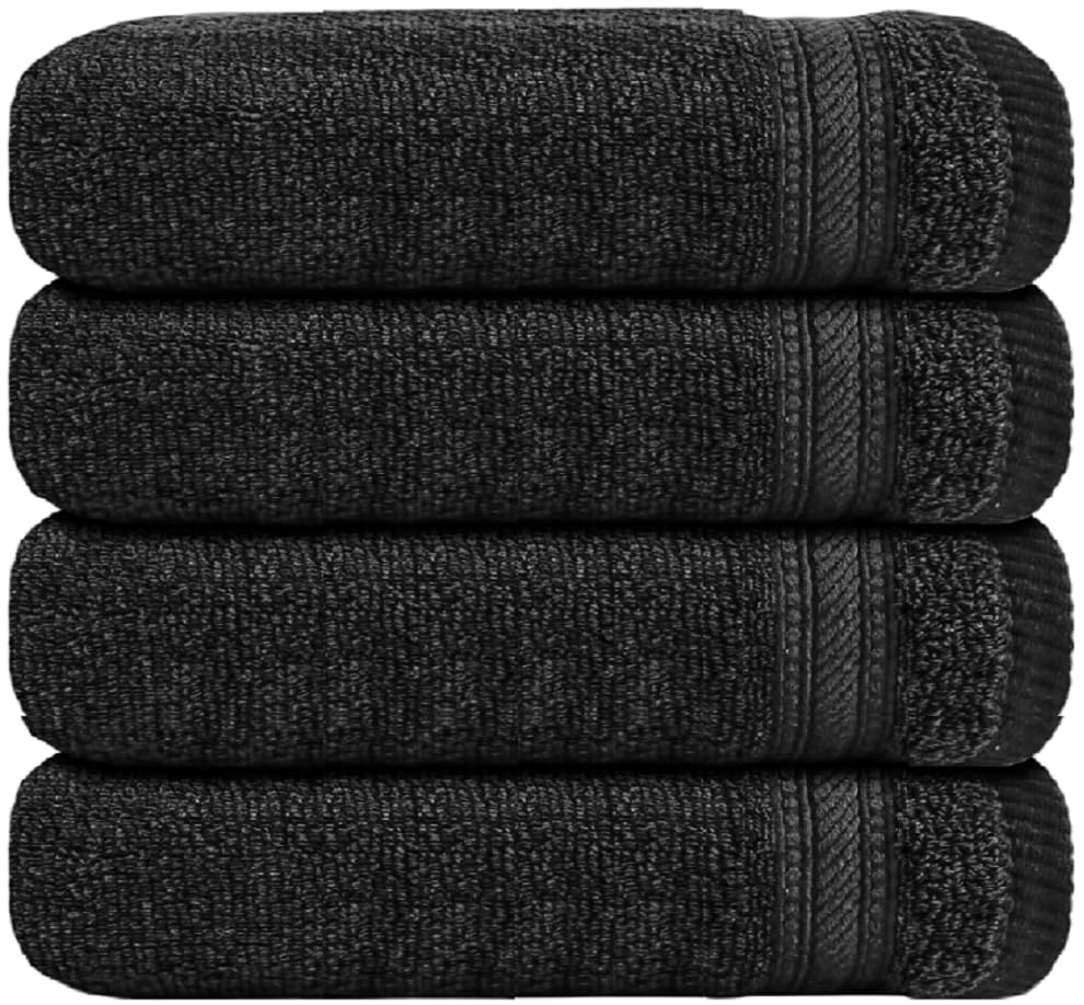 WovenWonder Luxury Flannel Face Cloth Set Egyptian Cotton Super Soft Fingertip Towels 500 GSM Hotel Quality Soft Feel Washcloths (30 x 30 CM) (Black, 4 Pack)