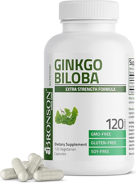 Bronson Ginkgo Biloba Extra Strength Supports Brain Function & Memory Support, 120 Vegetarian Capsules