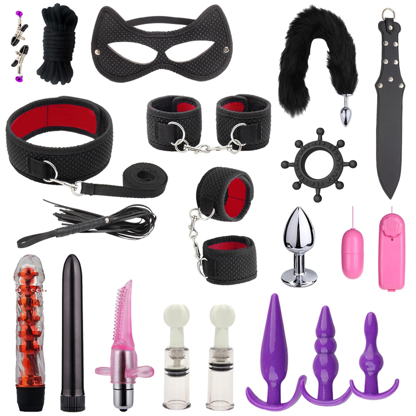 (20PCS) Nuevo Juego de Interior Juguetes de Peluche Pareja de 20 Piezas de Cuero Juego de Fiesta romántica nocheB34-26 (Rojo)
