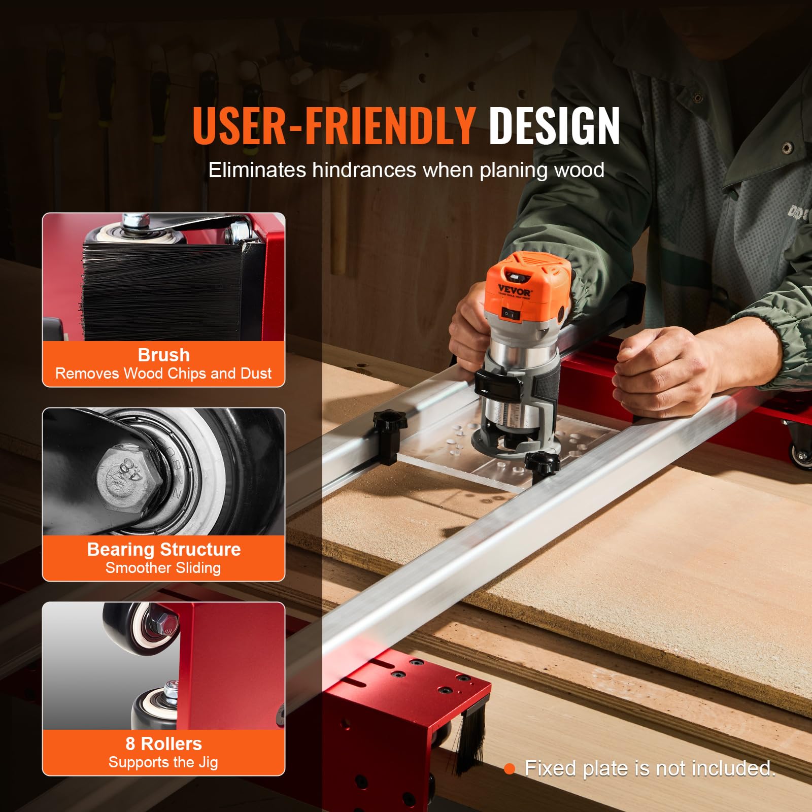 VEVOR Slitta per Fresatrice, Lunghezza 1525 mm Slitta per Router per Lavorazione del Legno per Spianare Lastre, Jig Guida per Lastre, Piallatrice per Rifinitura per Spianare Legno, Fai da Te per Casa