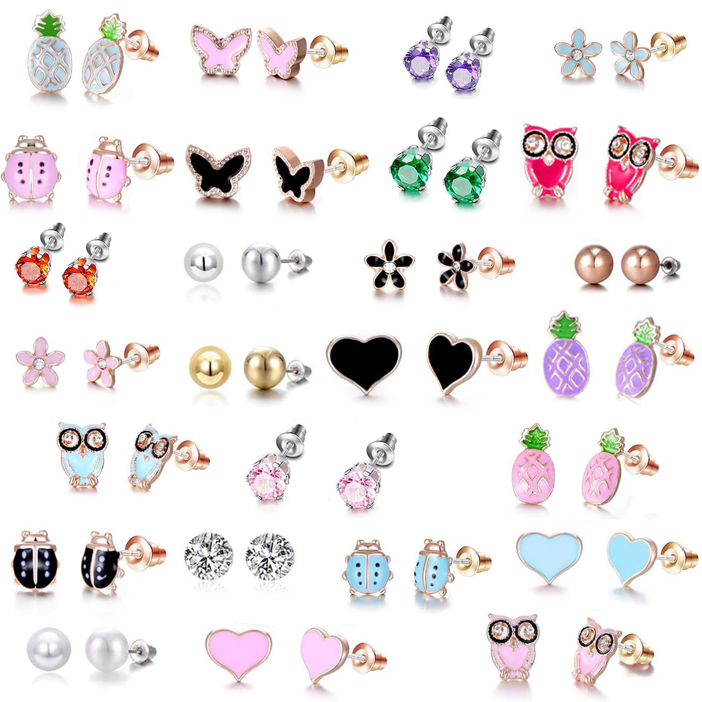 30 Pairs Hypoallergenic Earrings for Girls Sensitive Ears with Stainless Steel Post -Assorted Cute Stud Earrings for Teens Girls Women