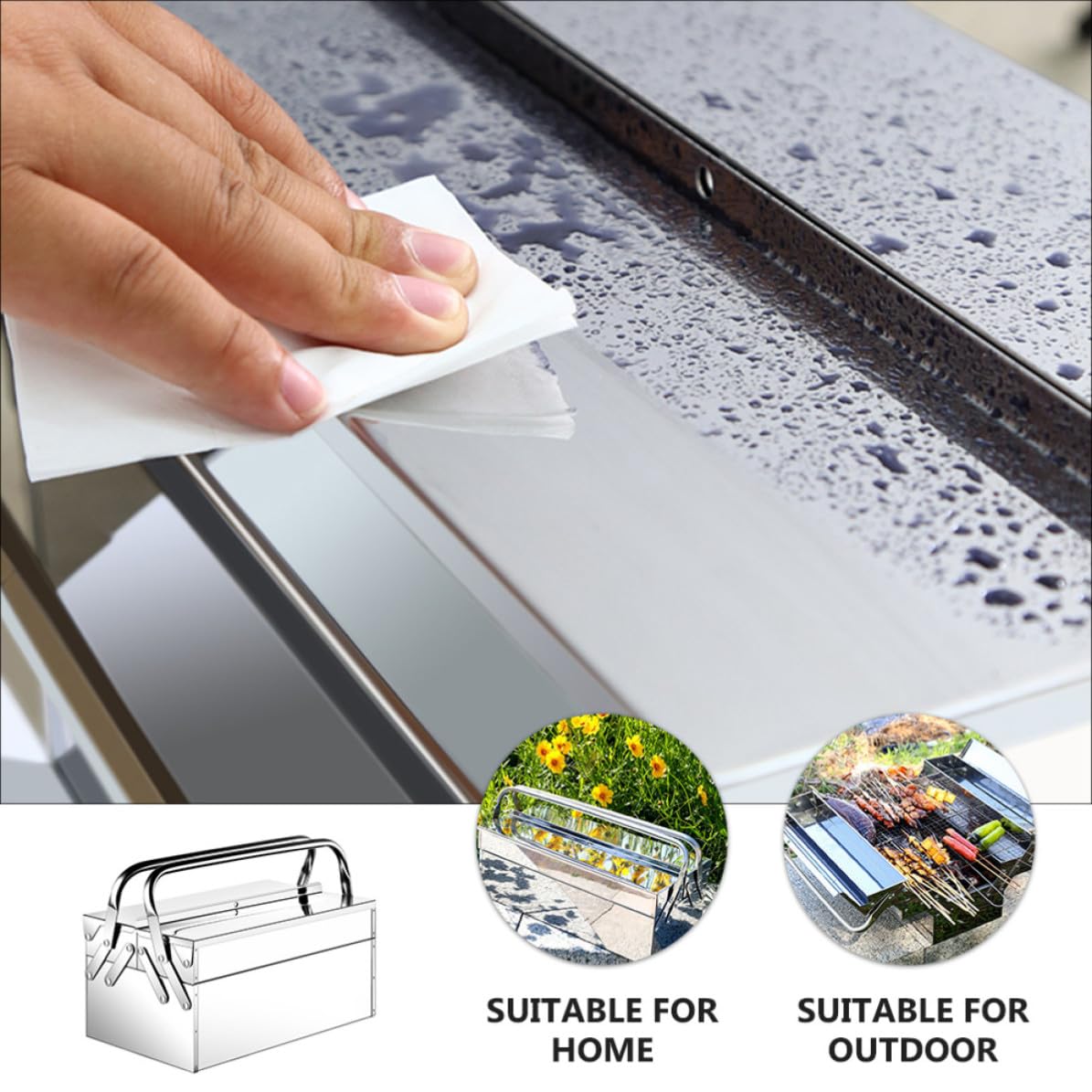 IMIKEYA Cassetta Attrezzi in Acciaio Inossidabile a Doppio Strato Design Pieghevole e Ampio Spazio di Conservazione per Uso Domestico e Outdoor
