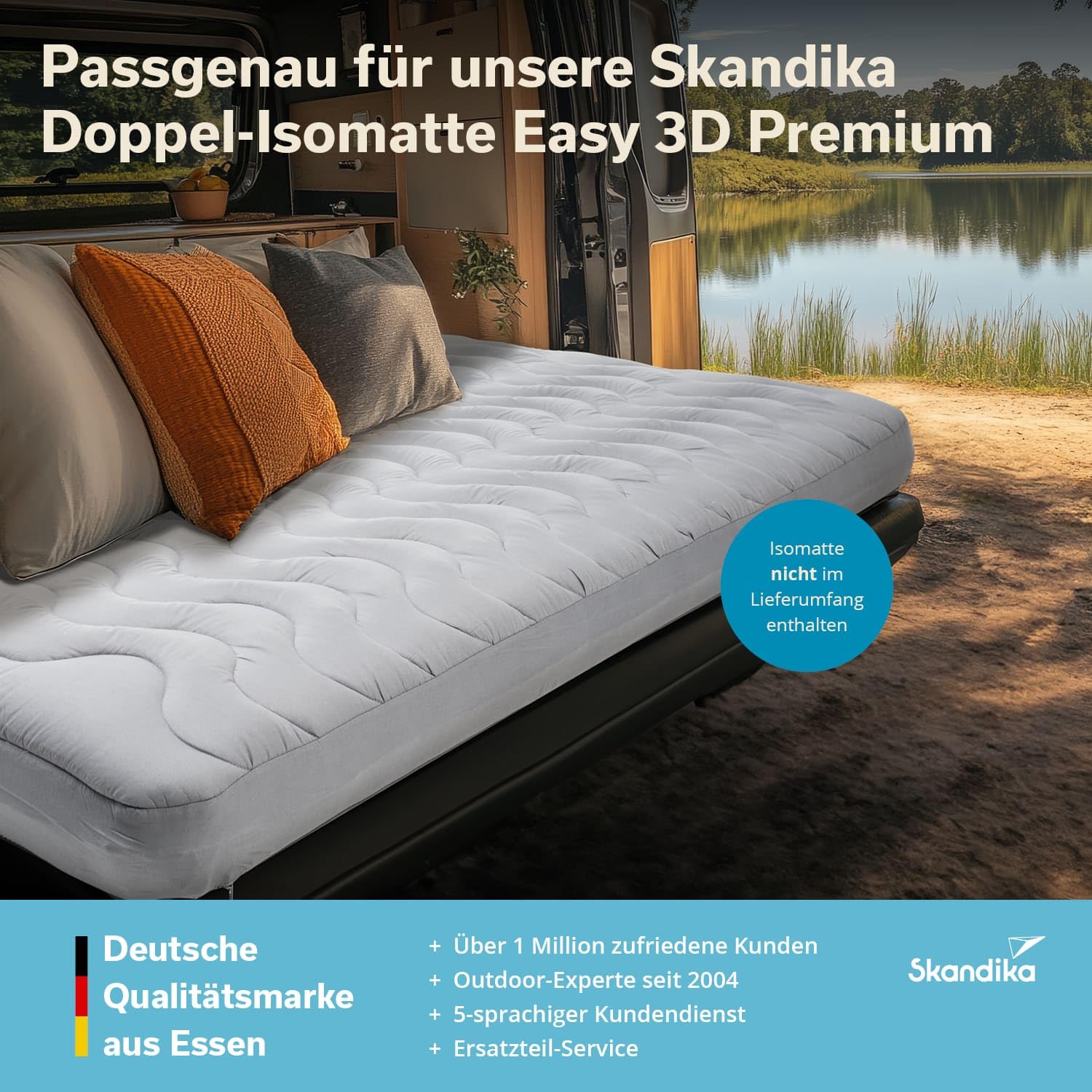 Skandika Bezug für Doppel-Isomatte Easy 3D Premium | Matratzentopper, 195 x 140 x 10 cm, Polyesterfüllung, weich, atmungsaktiv, waschbar, mit Reißverschluss | Matratzen Topper, Matratzenhülle