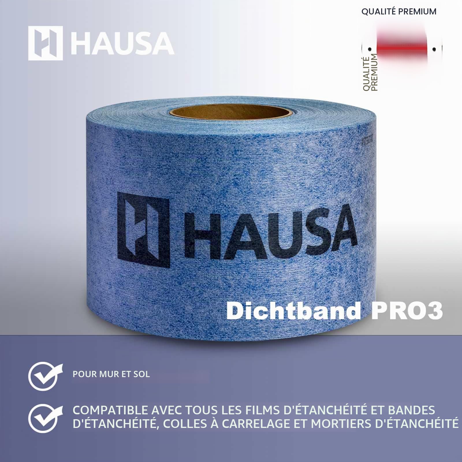 Hausa Ruban d'étanchéité PRO3 pour carrelage - 120 mm de large - Étanche - Pour l'intérieur et l'extérieur - Pour pièces humides, sanitaires, salle de bain, douche, terrasse, balcon, 50 m
