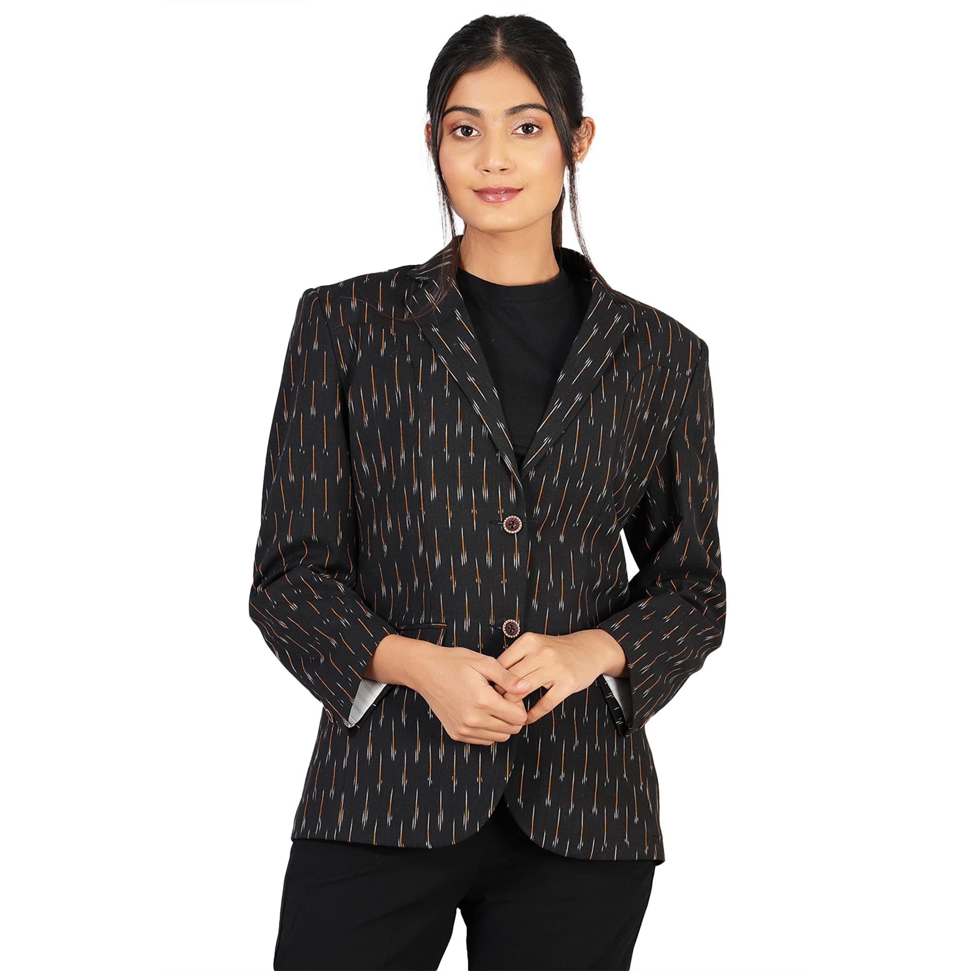 indophilia Women's Ikat Cotton Tie and Dye Single Breast Two-Button Blazer-picture-22