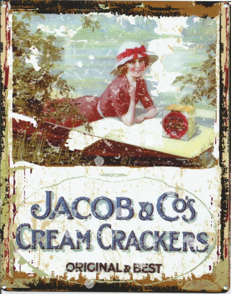 Retro Metal Tin Sign 8X12 Inches Jacob & Co Cream Crackers Metal Kitchen Sign Retro Vintage Style
