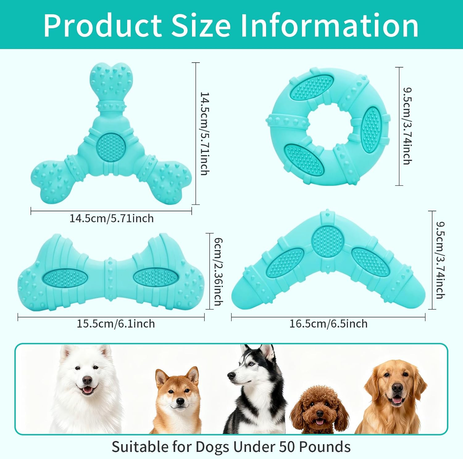 Natural Rubber Dog Chew Toys 4Pack,Tough Dog Toys for Aggressive Chewers Small Medium Breed,Interactive Dog Toys for Puppy to Clean Teeth Gum Massage,Tug & Fetch(Blue)