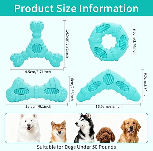Miniatura 4 de Juguetes masticables para perros para masticadores agresivos, paquete de 4 juguetes de goma natural para perros, juguetes de dentición para