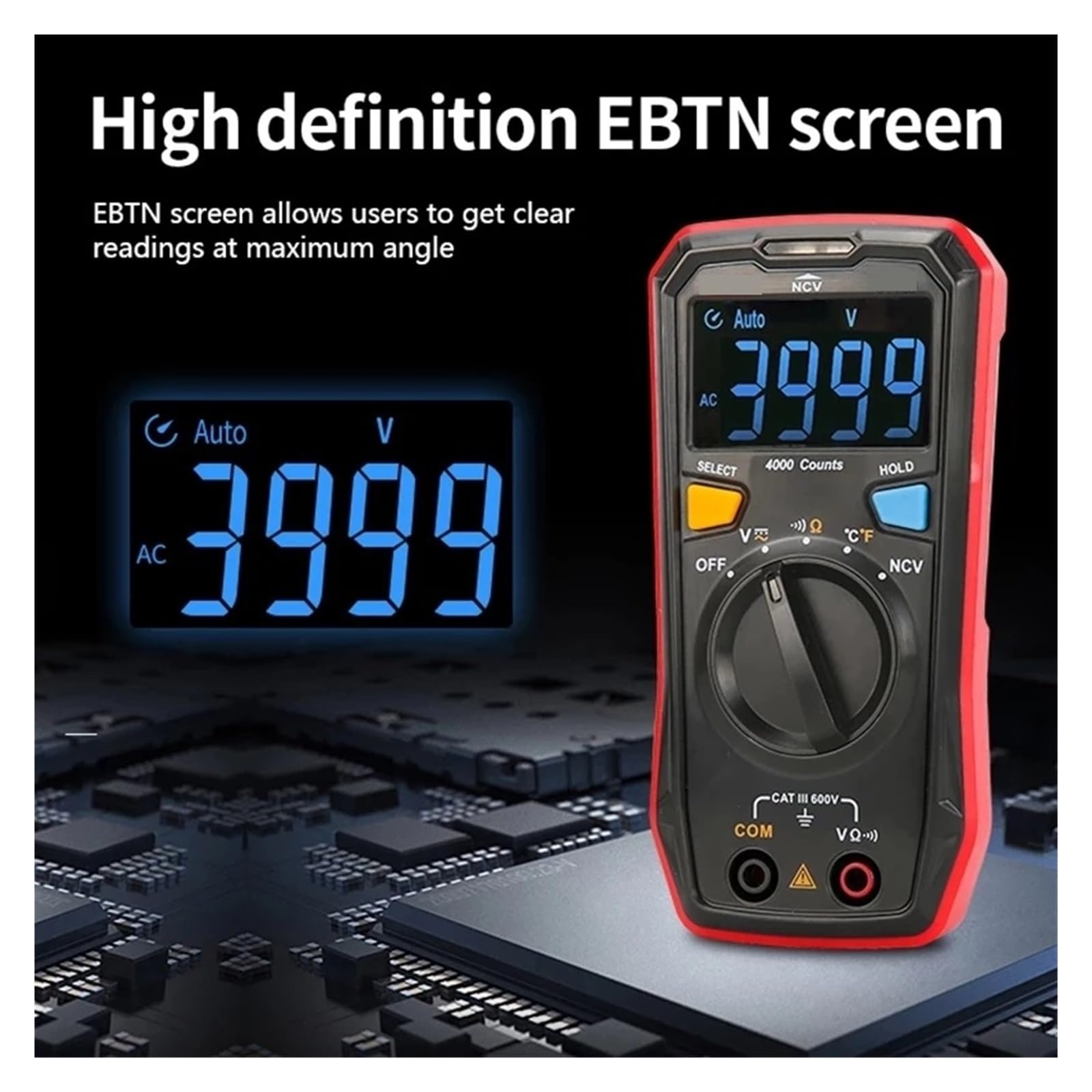 Mini Multímetro Digital AC DC Voltaje Resistencia Temperatura Probador Eléctrico NCV Pantalla EBTN Lectura Rápida Precisa Sencilla(123)