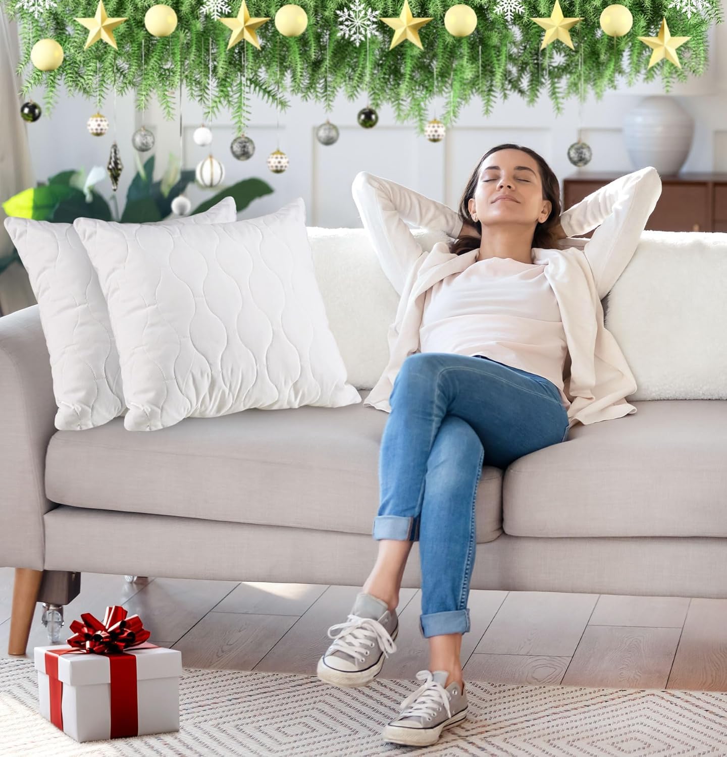 Utopia Bedding Cuscini trapuntati (Confezione da 2) 50 x 50 cm, Cuscini decorativi per letto e divano (Bianco)